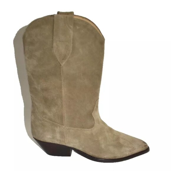 New! Isabel Marant Duerto 35 MM Suede Cowboy Boots Tan Taupe Size 38 8 US DD477 - Picture 1 of 6
